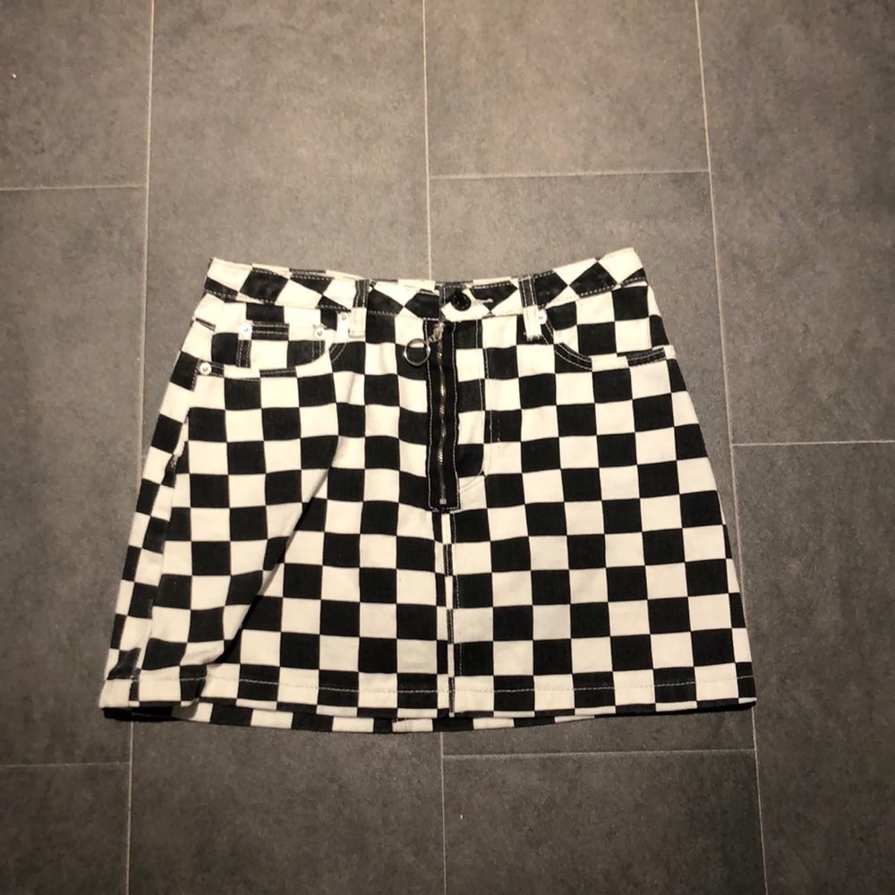 Checkered Denim Skirt